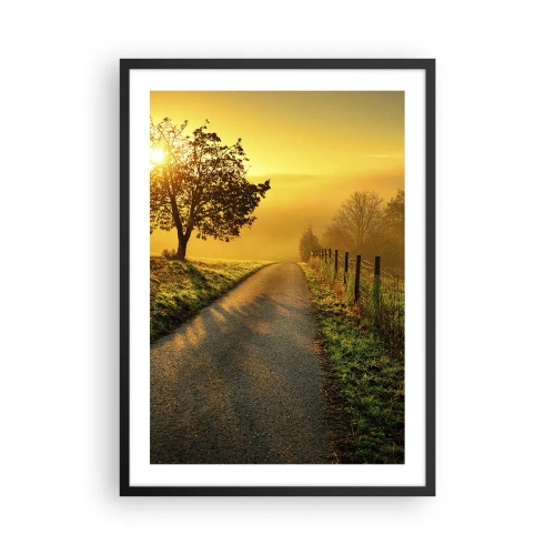 Poszter fehér keretben - Út a mezők között napfelkeltekor - 50x70cm - Mézes délután - Modern fali dekoráció nappalihoz és hálószobához ARTTOR