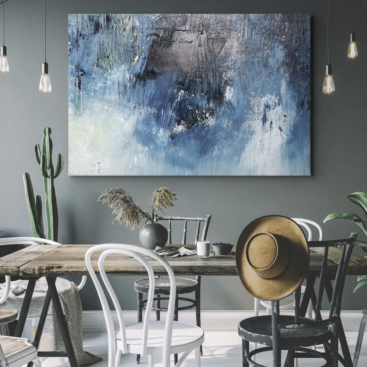 Vászonkép - Absztrakt ecsetvonások kék árnyalatokban - 70x50cm - Kék rapszódia - Modern fali dekoráció nappalihoz és hálószobához ARTTOR