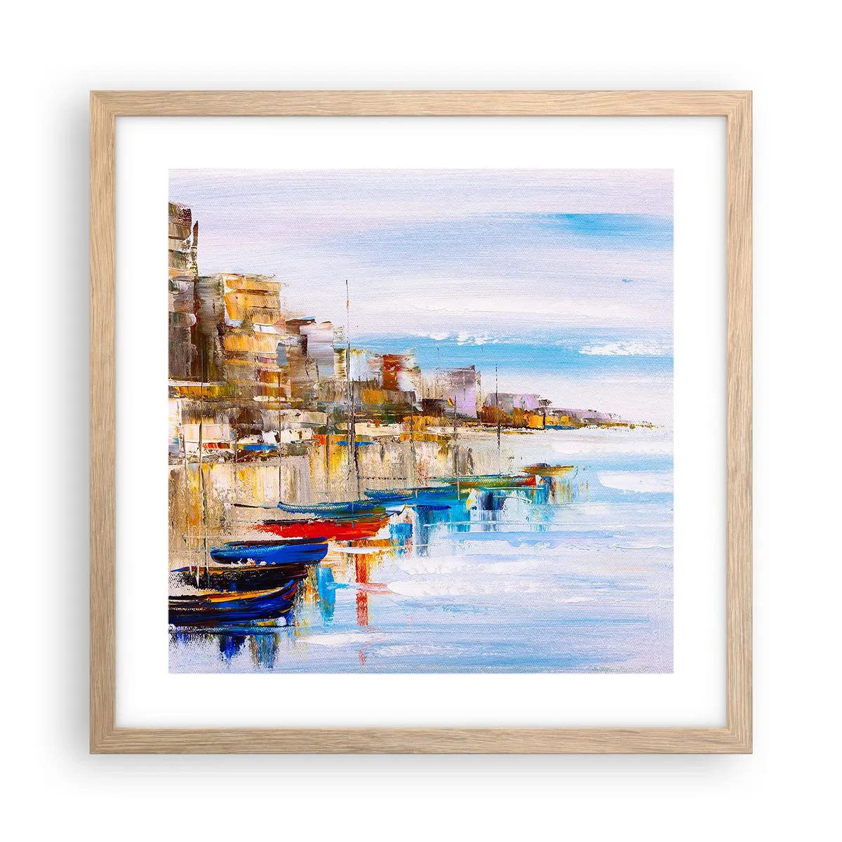 Poszter világos tölgy keretben - Sokszínű városi kikötő - 40x40 cm