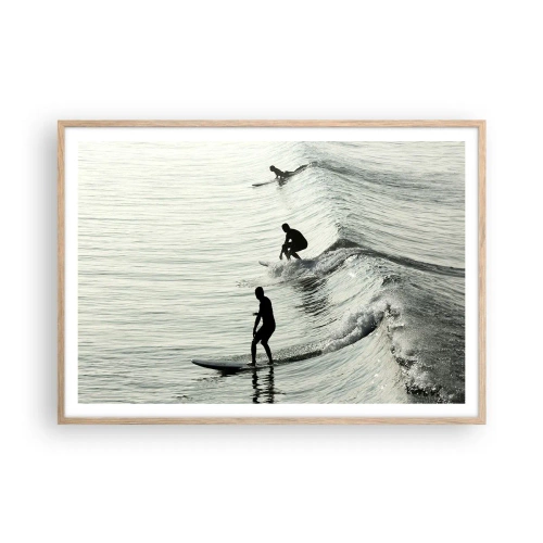 Poszter világos tölgy keretben - A hullámmal találkozni - 100x70 cm