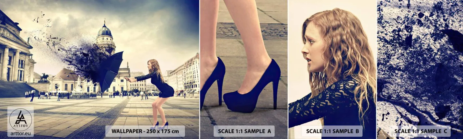 Fotótapéta Minta Standard Eco - Van olyan szél… - Nő, Város, Titokzatos esernyő - 100x30 cm