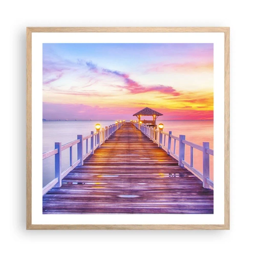 Poszter világos tölgy keretben - Az est lilás-arany csendje - 60x60 cm