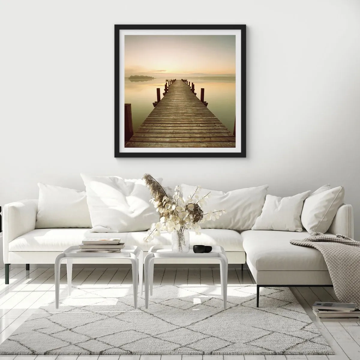 Poszter fehér keretben - Hajnal előtt, hajnal, fény - 50x50 cm