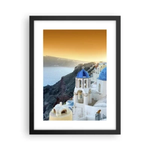 Poszter fehér keretben - Santorini – rásimulva a sziklákra - 30x40 cm