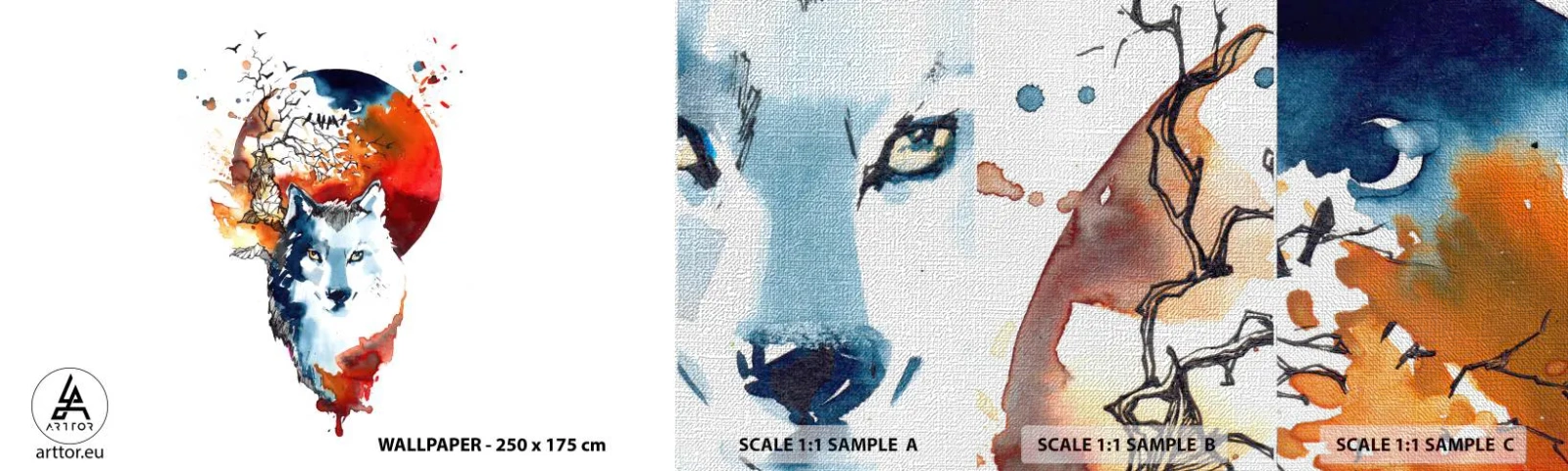 Fotótapéta Minta Premium Canvas - Szembe az éjszakával - Absztrakció, Állatok, Farkas - 100x30 cm