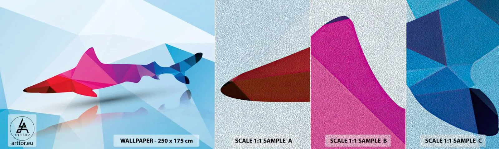 Fotótapéta Minta Premium Sand - Cápa a kristály térben - Állatok, Cápa, Geometriai ábra - 100x30 cm