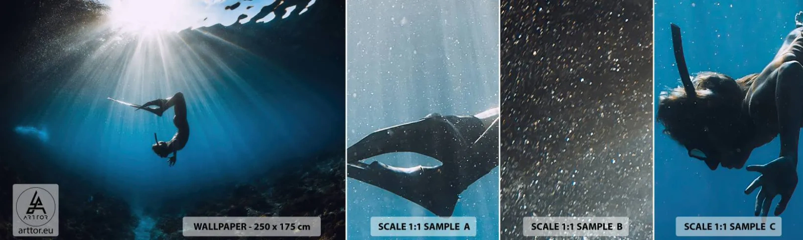 Fotótapéta Minta Standard Eco - Víz alatti tánc - Víz alatti barlang, A nap sugarai, Búvárkodás - 100x30 cm