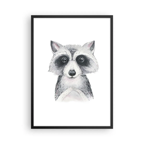 Poszter fehér keretben - Egy aranyos mosómedve fehér alapon ábrázolva - 50x70cm - Egy pillanat meghatottságra  - Modern fali dekoráció nappalihoz és hálószobához ARTTOR