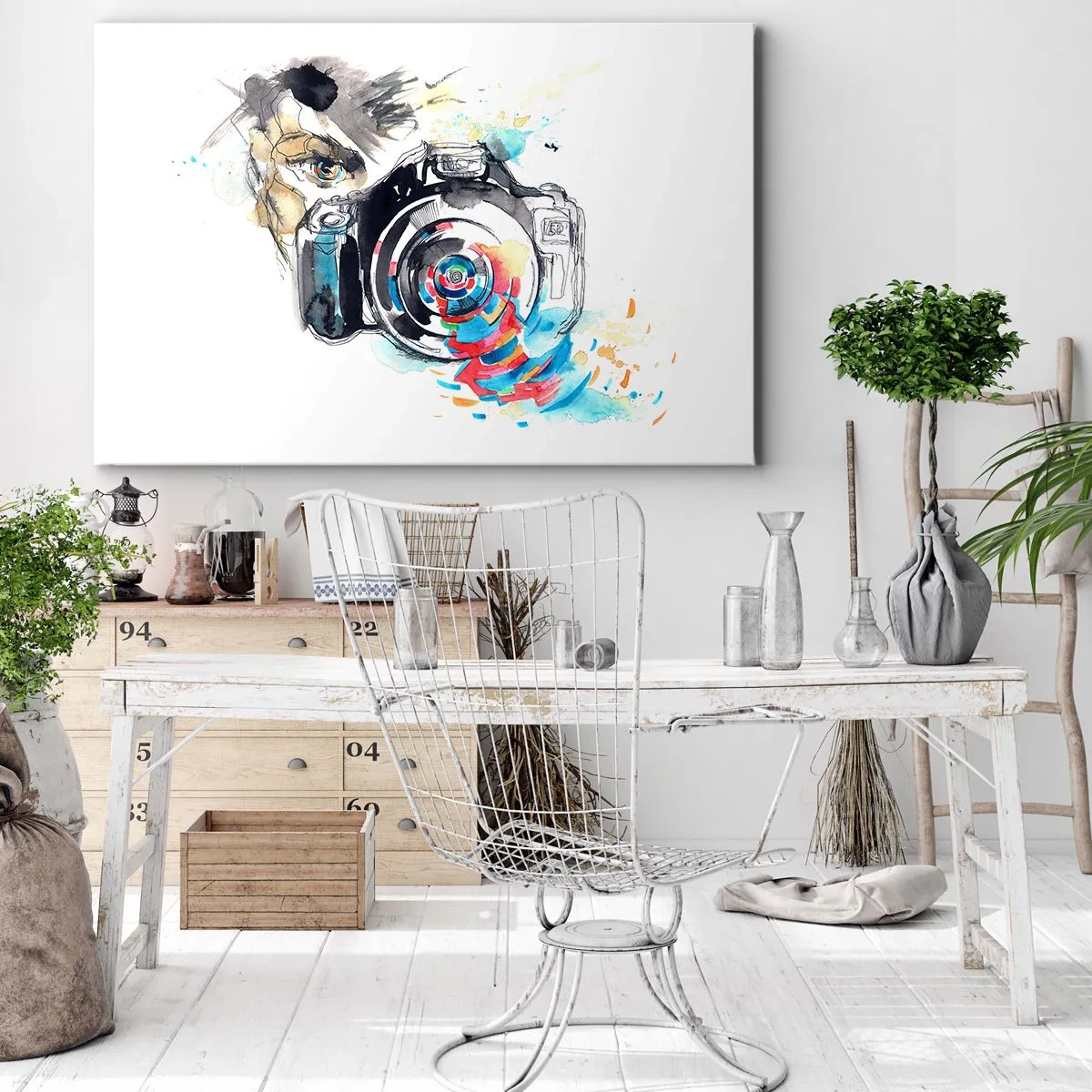 Vászonkép - Akvarell kamera színes részletekkel - 70x50cm - A lencse szemében - Modern fali dekoráció nappalihoz és hálószobához ARTTOR