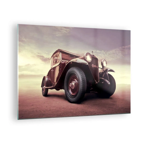 Üveg kép - Ikonikus klasszikus autó szépia tónusokban a szabadban - 70x50cm - Térjünk vissza, mint a régi időkben... - Modern fali dekoráció nappalihoz és hálószobához ARTTOR