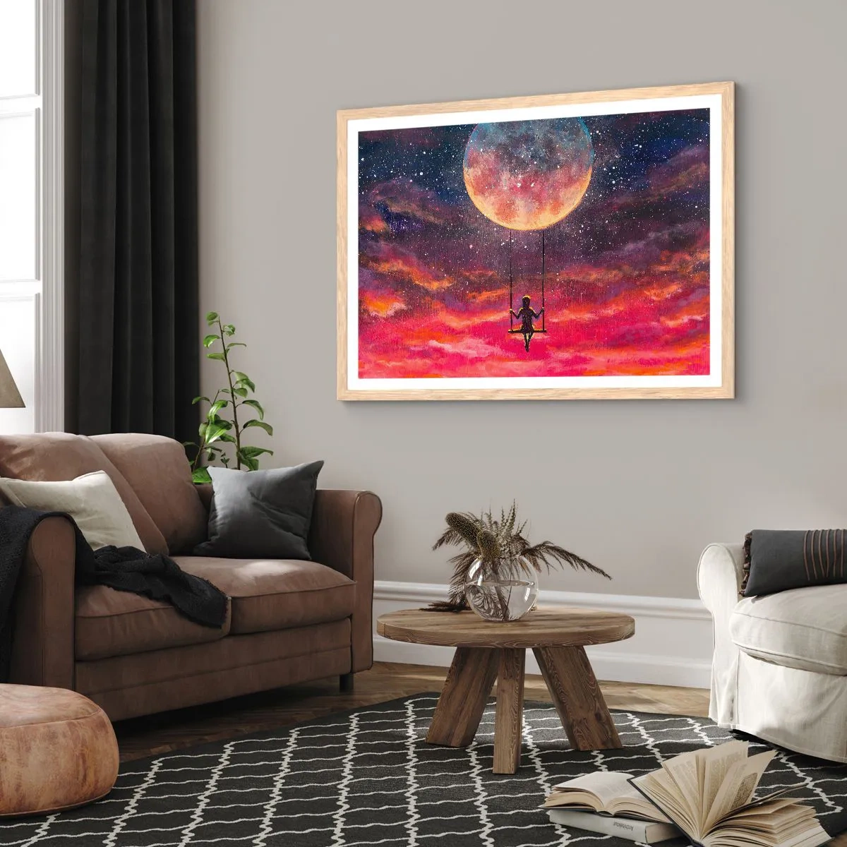 Poszter világos tölgy keretben - Álmodozva - 100x70 cm