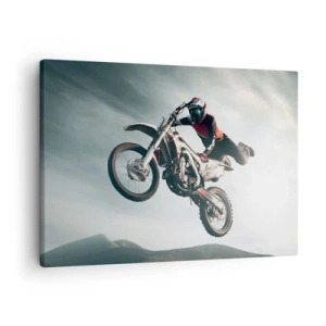Vászonkép - Motoros a levegőben egy ugrás során - 70x50cm - Nincs szórakozás kockázat nélkül - Modern fali dekoráció nappalihoz és hálószobához ARTTOR