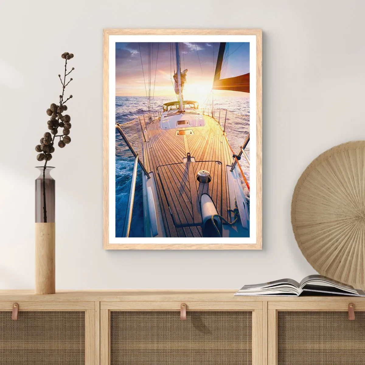 Poszter világos tölgy keretben - Futás a hullámokon - 40x50 cm