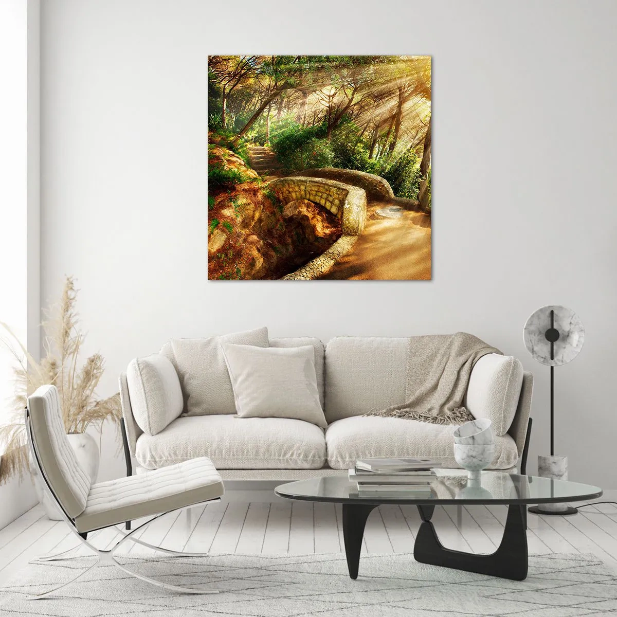 Üveg kép - Egyenesen a hídról egy mesebeli erdőbe - 50x50 cm