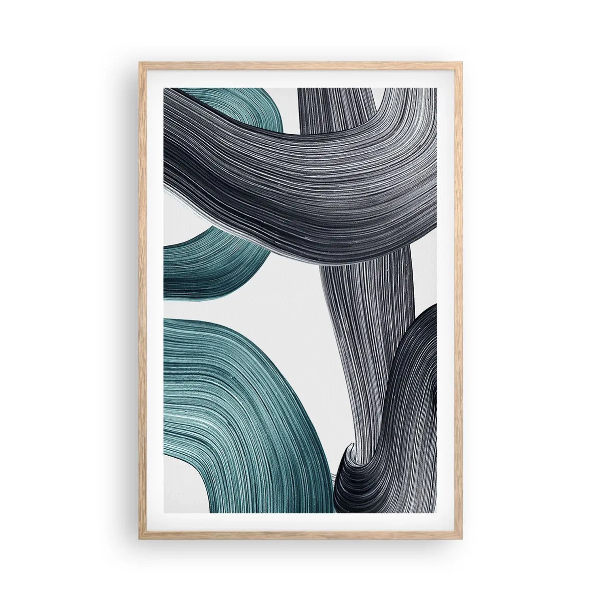 Poszter világos tölgy keretben - Smaragdzöld és fekete nyomok - 61x91 cm