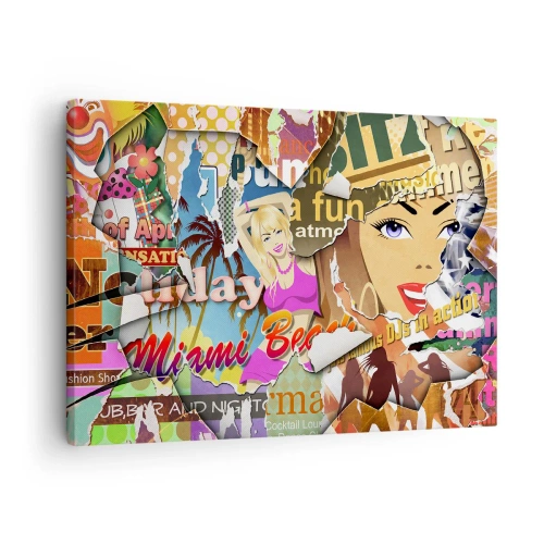 Vászonkép - Színes kollázs retró és pop art elemekkel. - 70x50cm - Nyári visszaemlékezések - Modern fali dekoráció nappalihoz és hálószobához ARTTOR