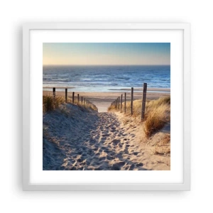 Poszter fekete keretben - A tenger hangja, a madarak éneke, egy vad tengerpart a fű között... - 40x40 cm