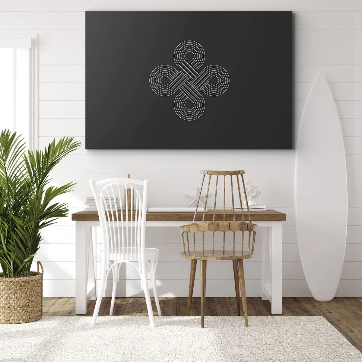 Vászonkép - Kelta minta minimalista stílusban, fekete alapon - 70x50cm - Kelta szellemben - Modern fali dekoráció nappalihoz és hálószobához ARTTOR