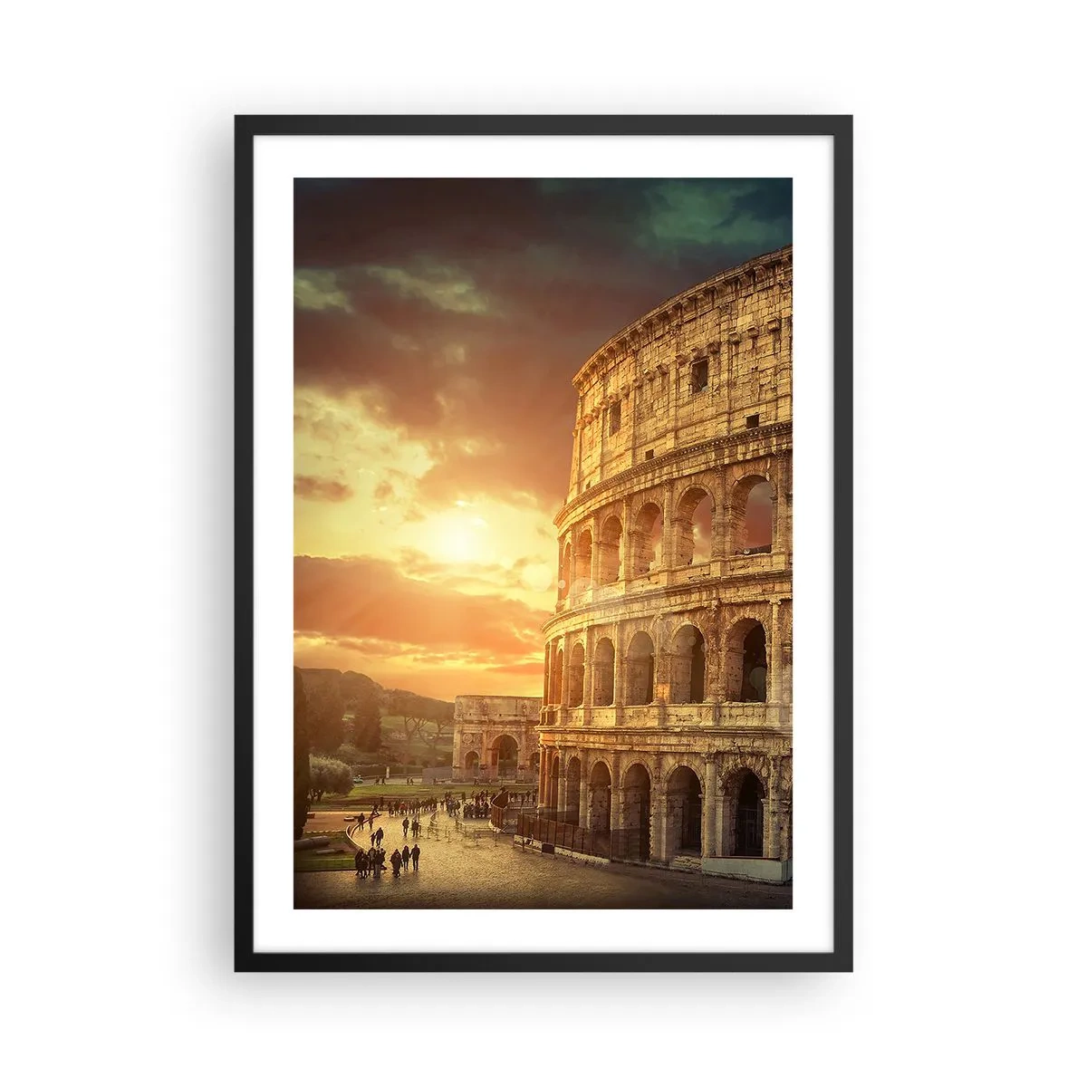 Poszter fehér keretben - A római Colosseum naplementekor - 50x70cm - Kolosszális benyomás - Modern fali dekoráció nappalihoz és hálószobához ARTTOR