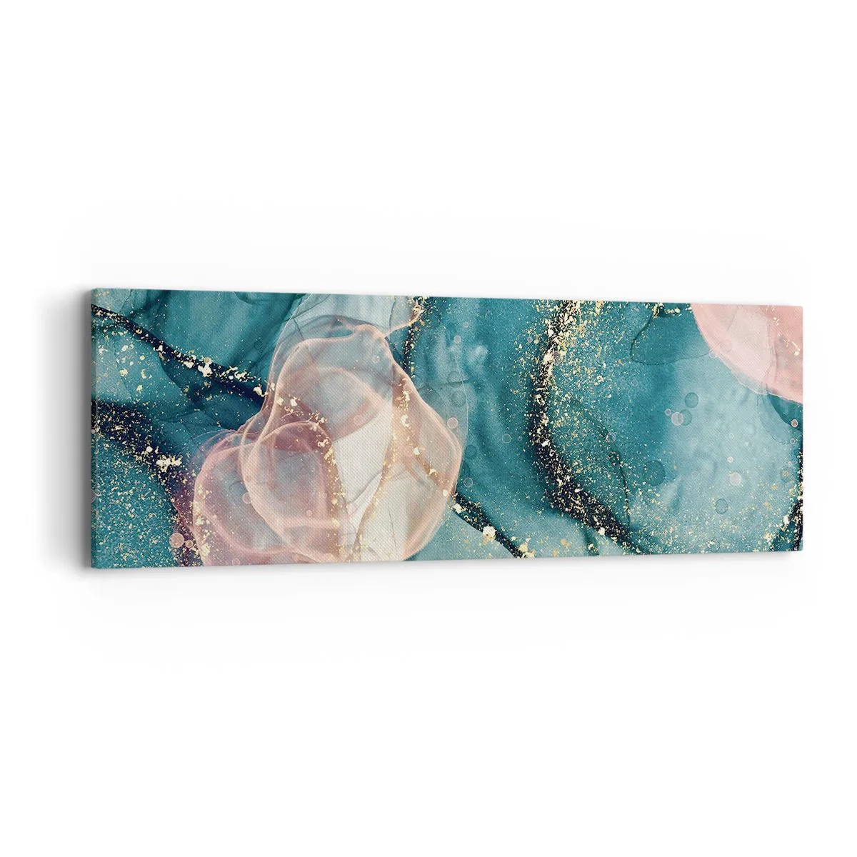 Vászonkép - Selyemkék, tüll rózsaszín - 90x30 cm