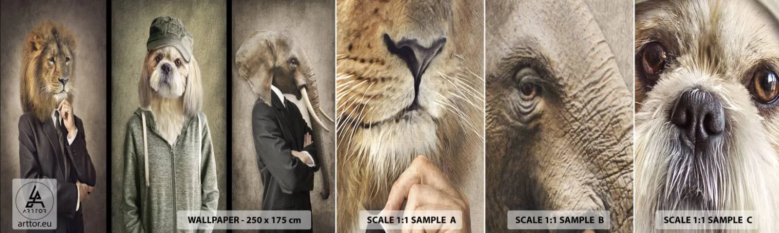 Fotótapéta Minta Öntapadós Deluxe Sticker - Inkább nyugalom - Absztrakció, Oroszlán, Kutya - 100x30 cm