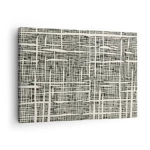 Vászonkép - Világos háttér előtt egy rácsra emlékeztető geometriai minta - 70x50cm - Szőtt kompozíció - Modern fali dekoráció nappalihoz és hálószobához ARTTOR