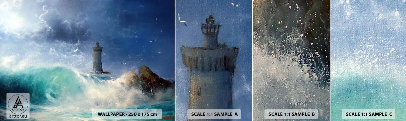 Fotótapéta Minta Öntapadós Deluxe Sticker - Óvakodva az elemektől - Tájkép, Világítótorony, Vihar - 100x30 cm