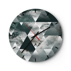 Falióra, Óra - Geometrikus háromszögek viharos óceán motívummal - 30x30cm - Kristály perspektíva - Modern fali dekoráció nappalihoz, konyhához és hálószobához ARTTOR
