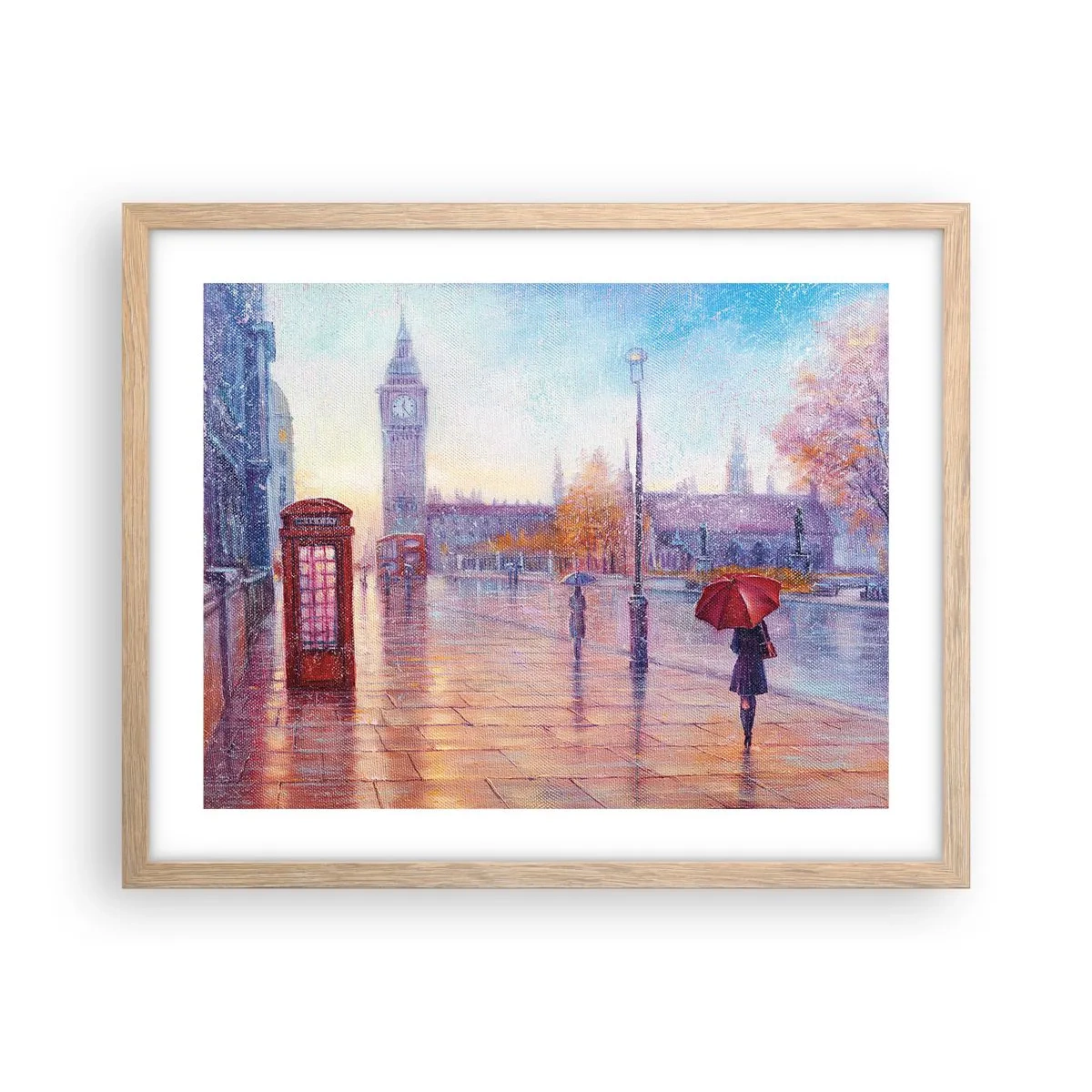 Poszter világos tölgy keretben - Őszi nap Londonban - 50x40 cm