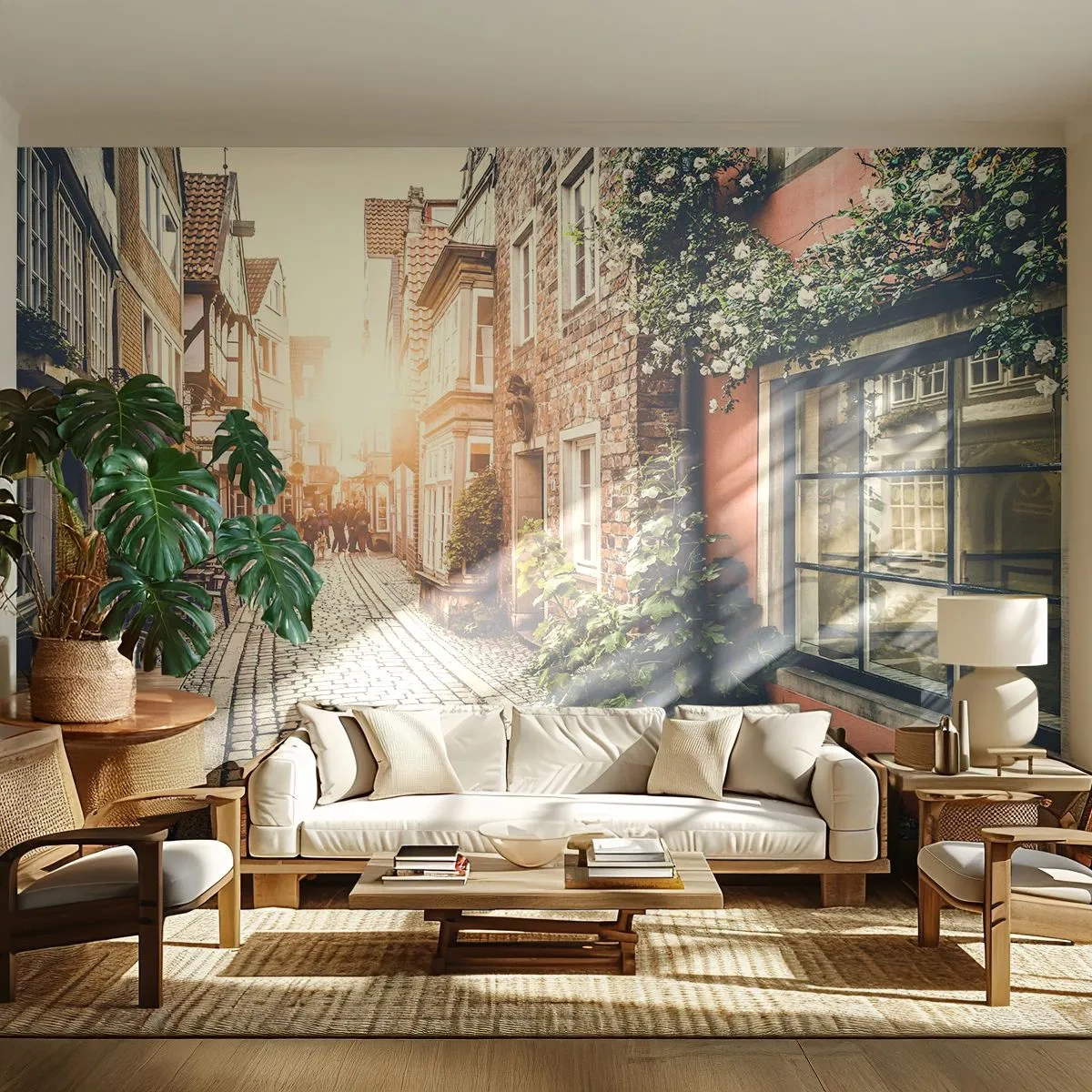 Fotótapéta Premium Canvas - Rózsa sikátor rózsaszín fényben - Város, Hollandia, Építészet - 250x175 cm