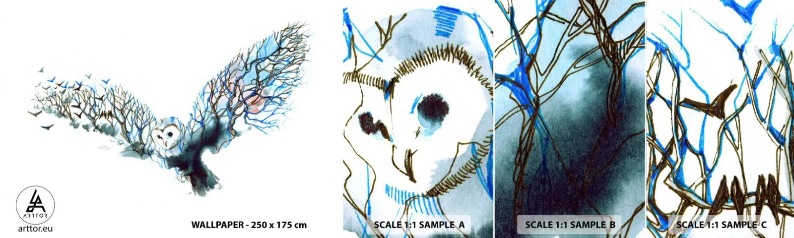 Fotótapéta Minta Standard Eco - Az erdő szárnyain - Absztrakció, Bagoly, Madár - 100x30 cm