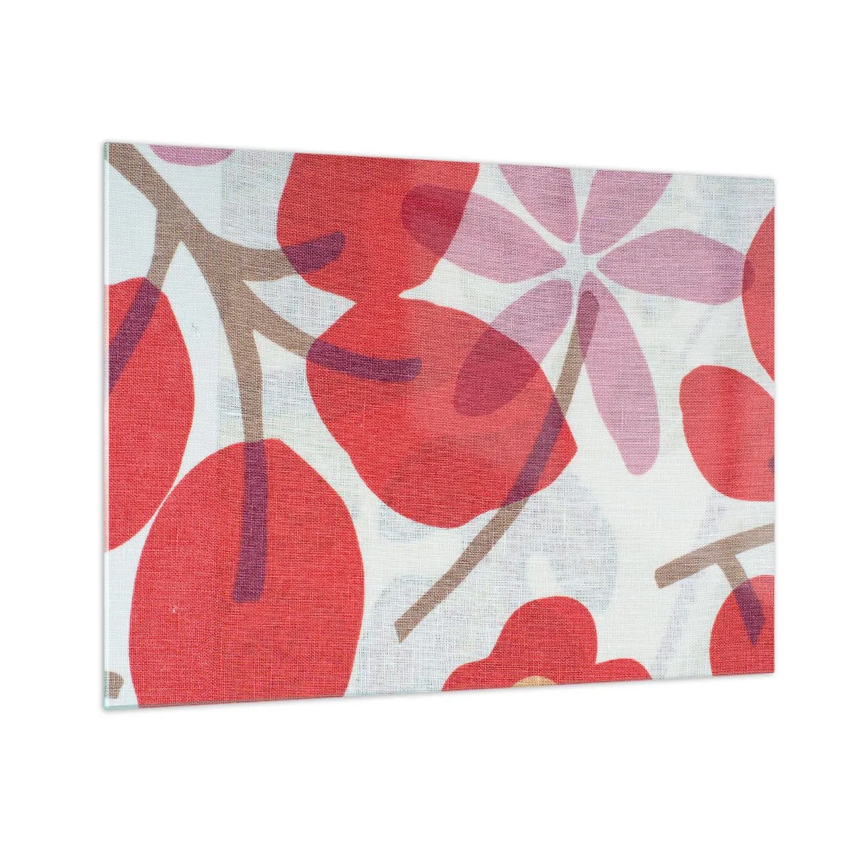 Üveg kép - Rózsaszín és piros levelek és virágok világos háttér előtt - 70x50cm - Virágkompozíció rózsaszínben - Modern fali dekoráció nappalihoz és hálószobához ARTTOR