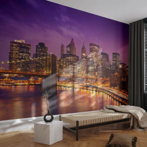 Fotótapéta Premium Sand - Lila-arany Manhathann - Város, New York, Építészet - 100x70 cm