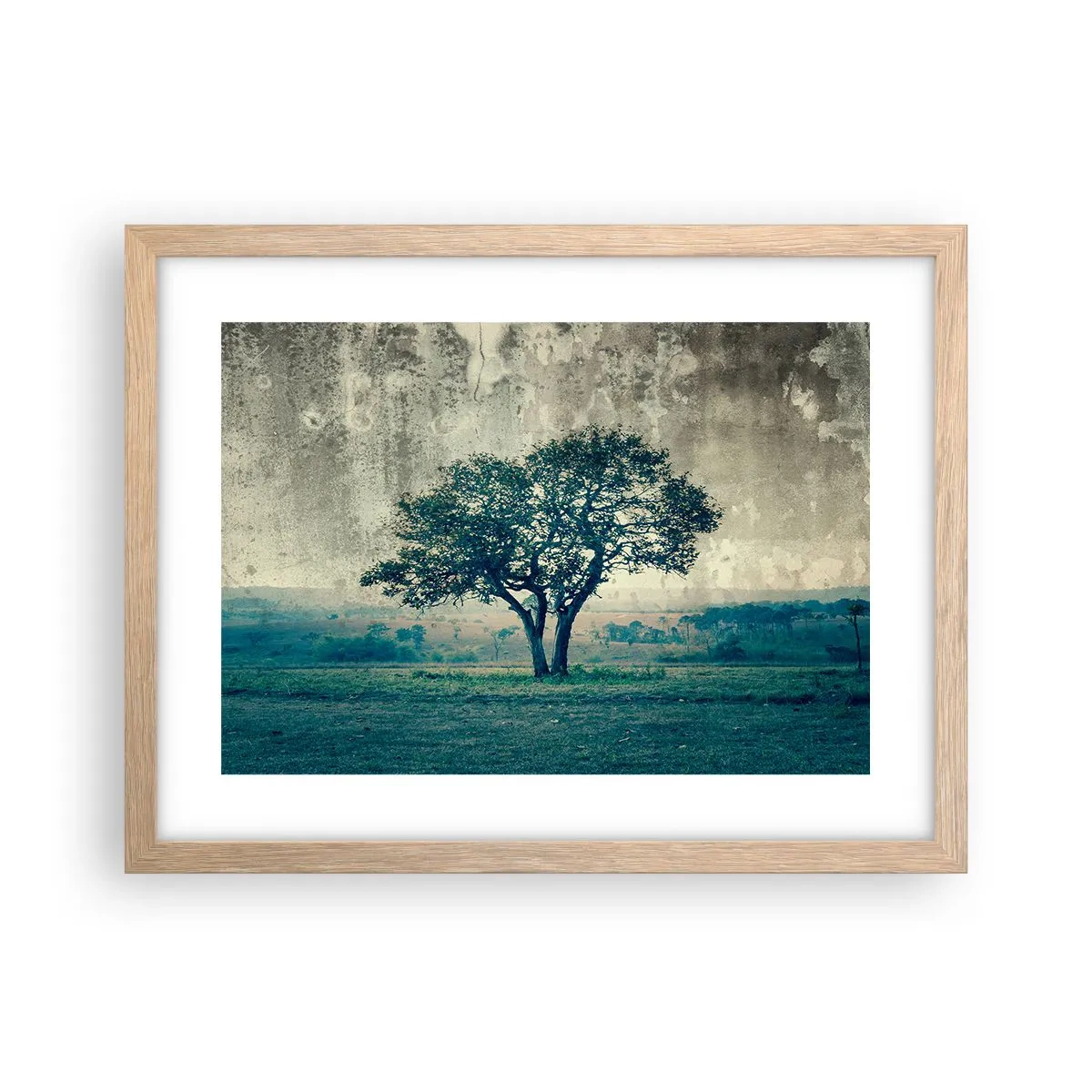 Poszter világos tölgy keretben - Almafa a kék mezőn? - 40x30 cm