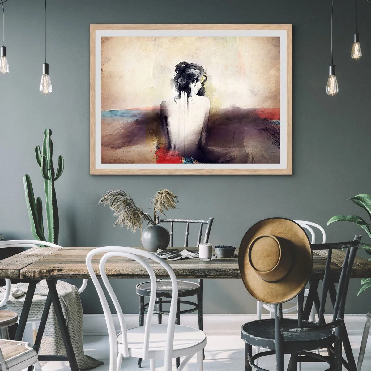 Poszter világos tölgy keretben - Sima vonalak, ovális formák - 70x50 cm