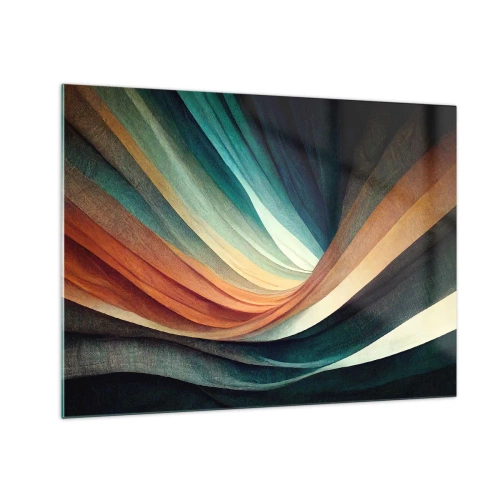 Üveg kép - Színes hullámok türkiz, narancs és bézs árnyalatokban - 70x50cm - Színekből szőtt - Modern fali dekoráció nappalihoz és hálószobához ARTTOR