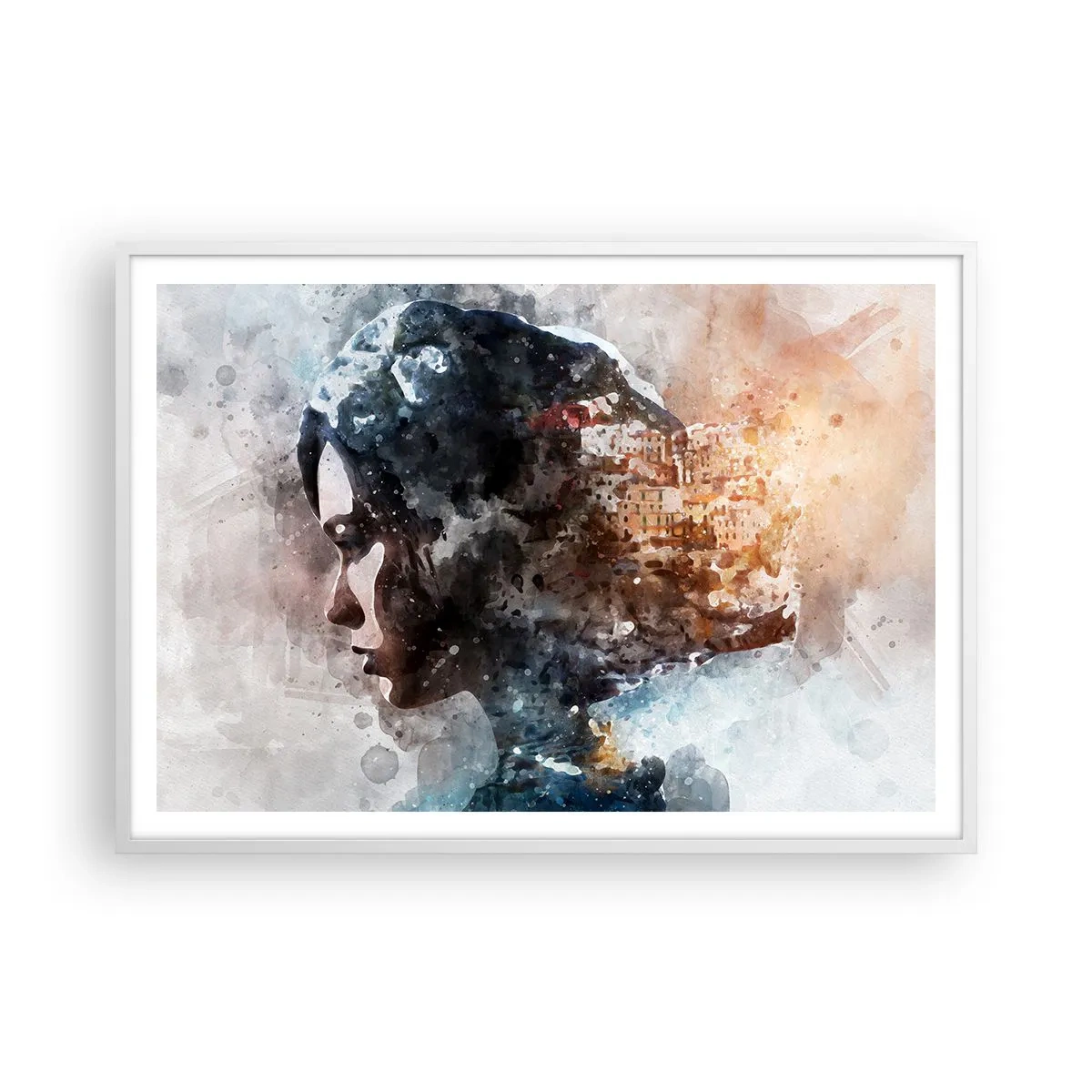 Poszter fekete keretben - Történet egy lányról, várossal a háttérben - 100x70 cm