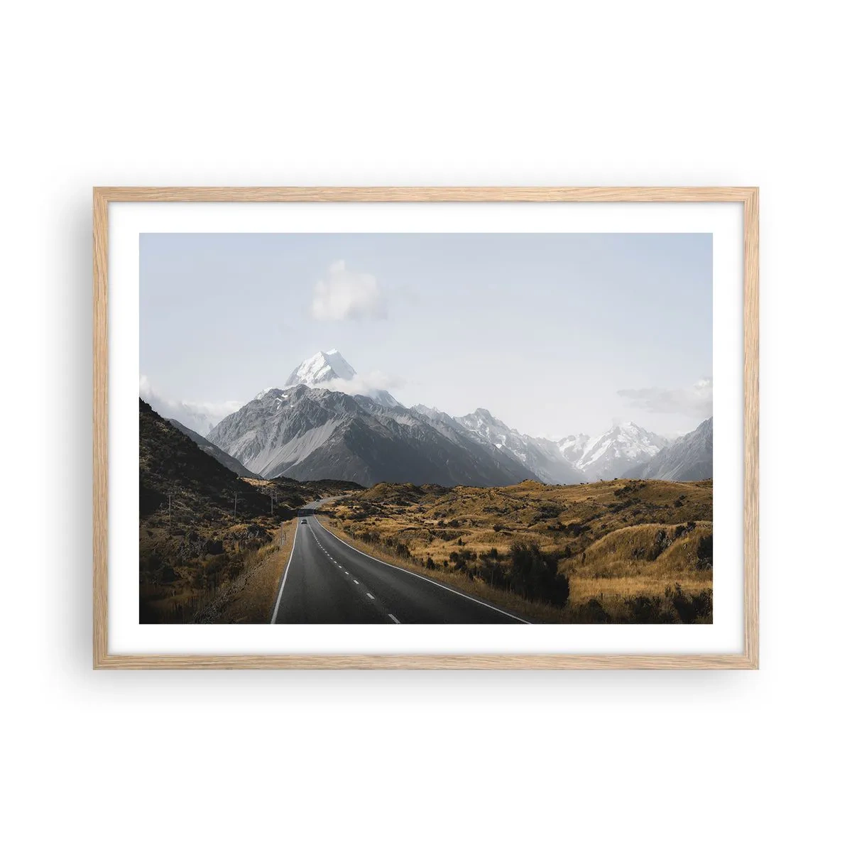 Poszter világos tölgy keretben - Út a hegyek szívébe - 70x50 cm