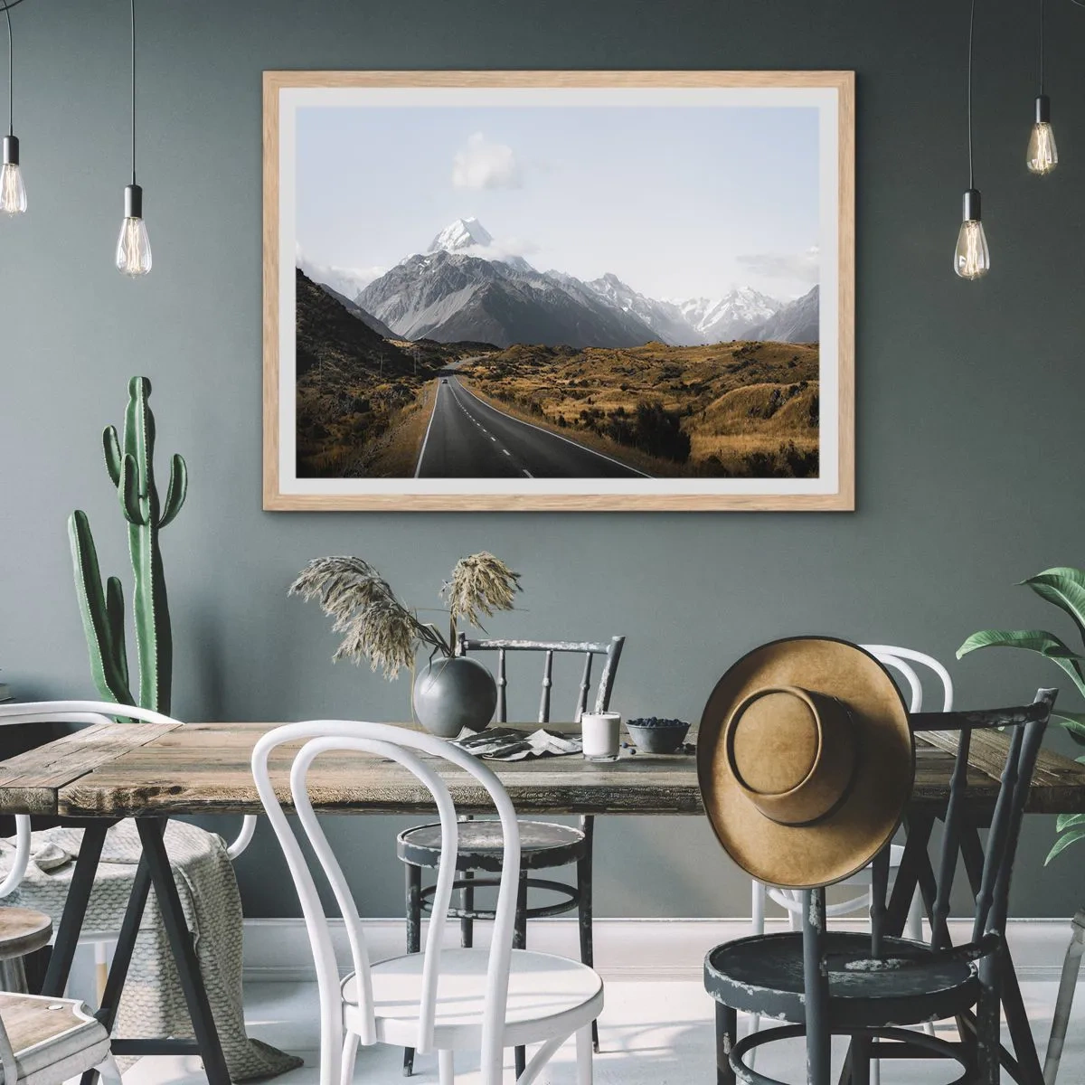 Poszter világos tölgy keretben - Út a hegyek szívébe - 70x50 cm