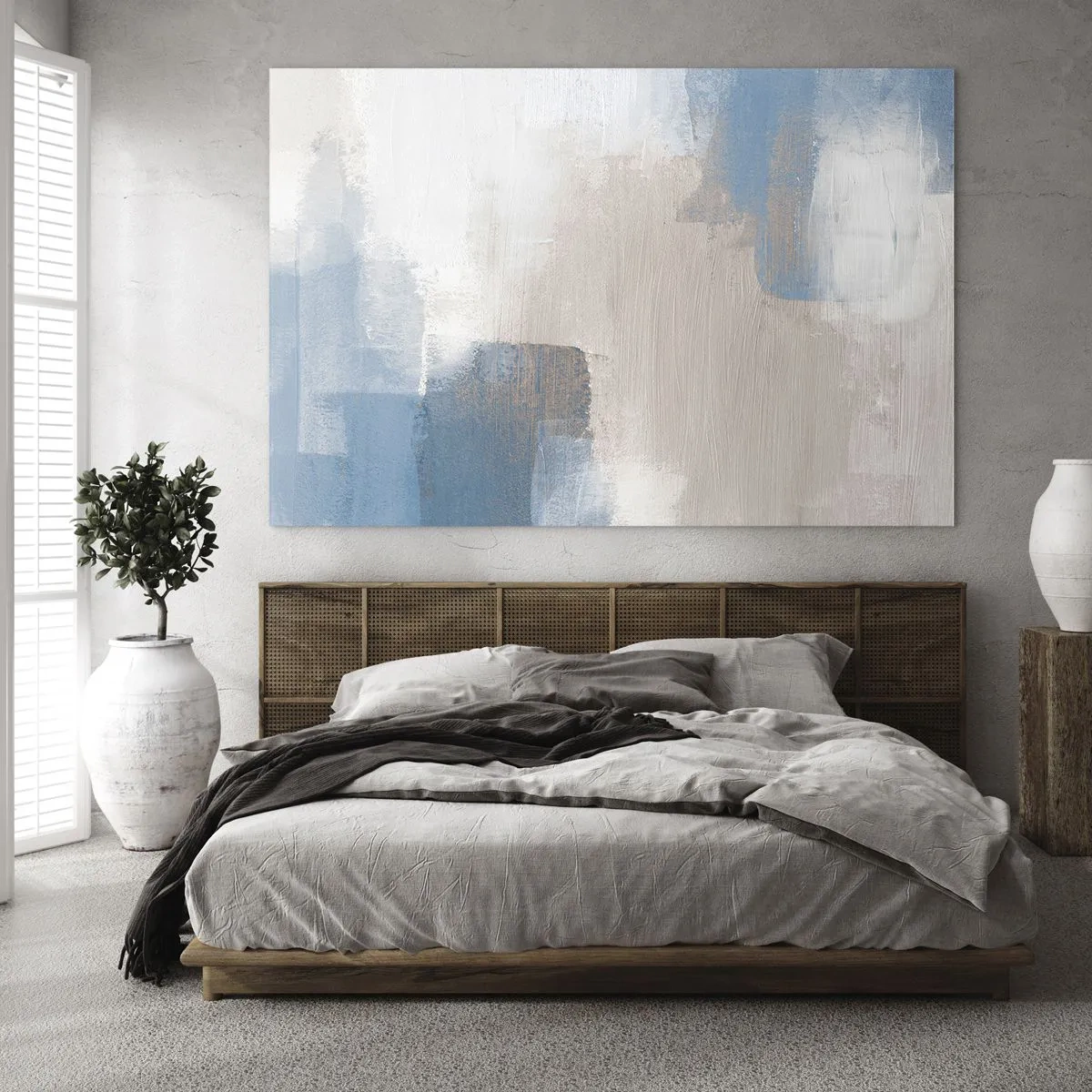 Üveg kép - Rózsaszín absztrakció egy kék fátyol mögött - 120x80 cm