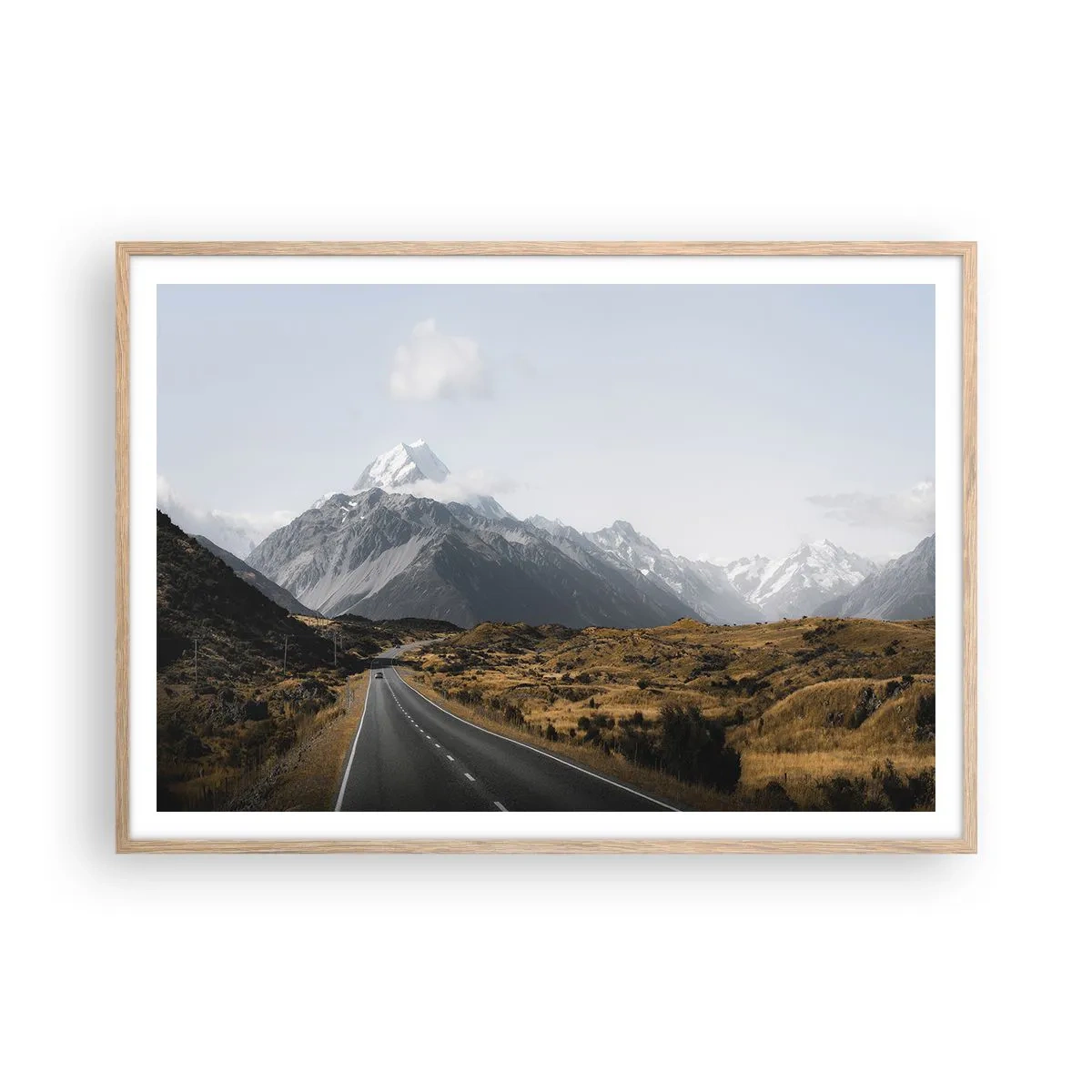 Poszter világos tölgy keretben - Út a hegyek szívébe - 100x70 cm