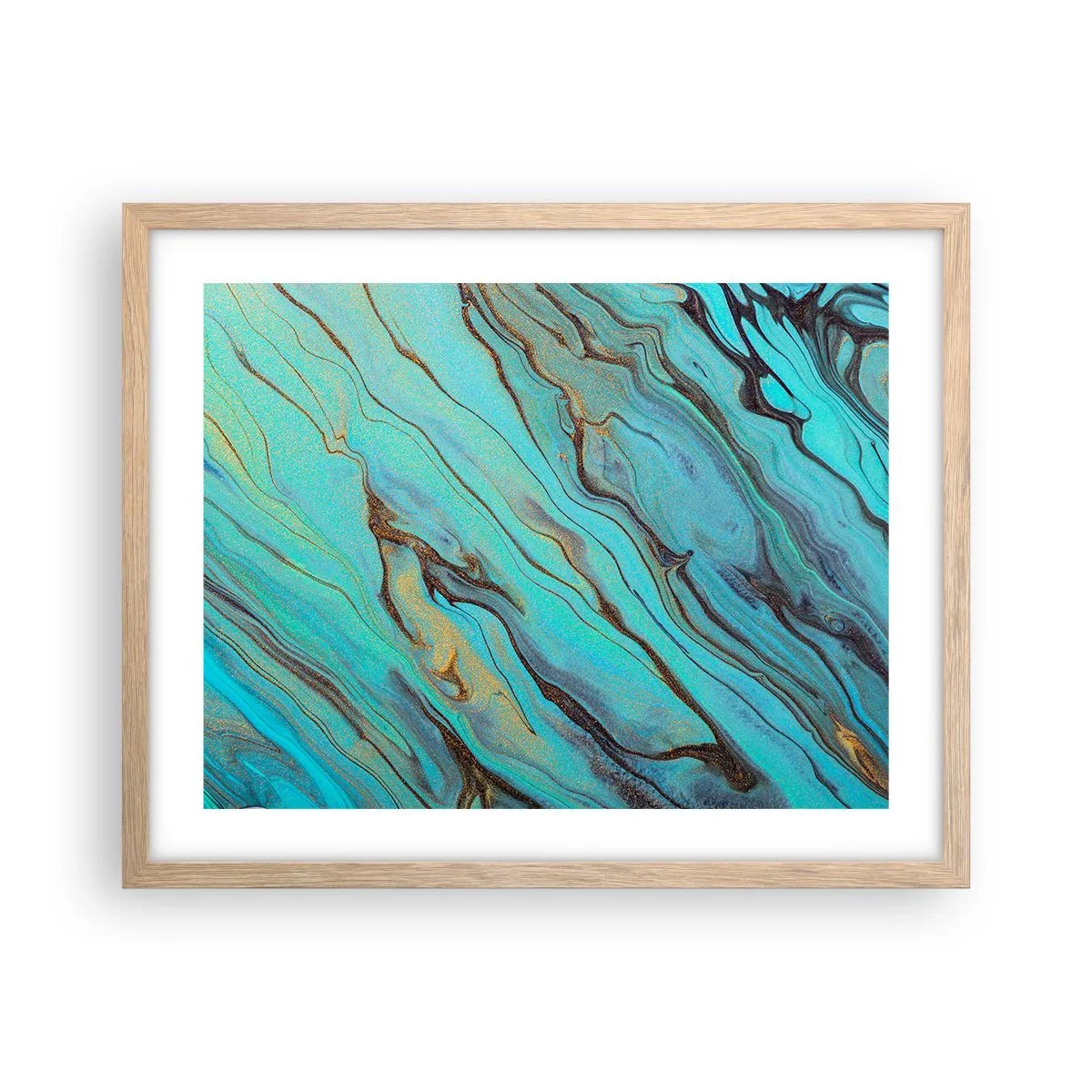 Poszter világos tölgy keretben - Türkiz árapály - 50x40 cm