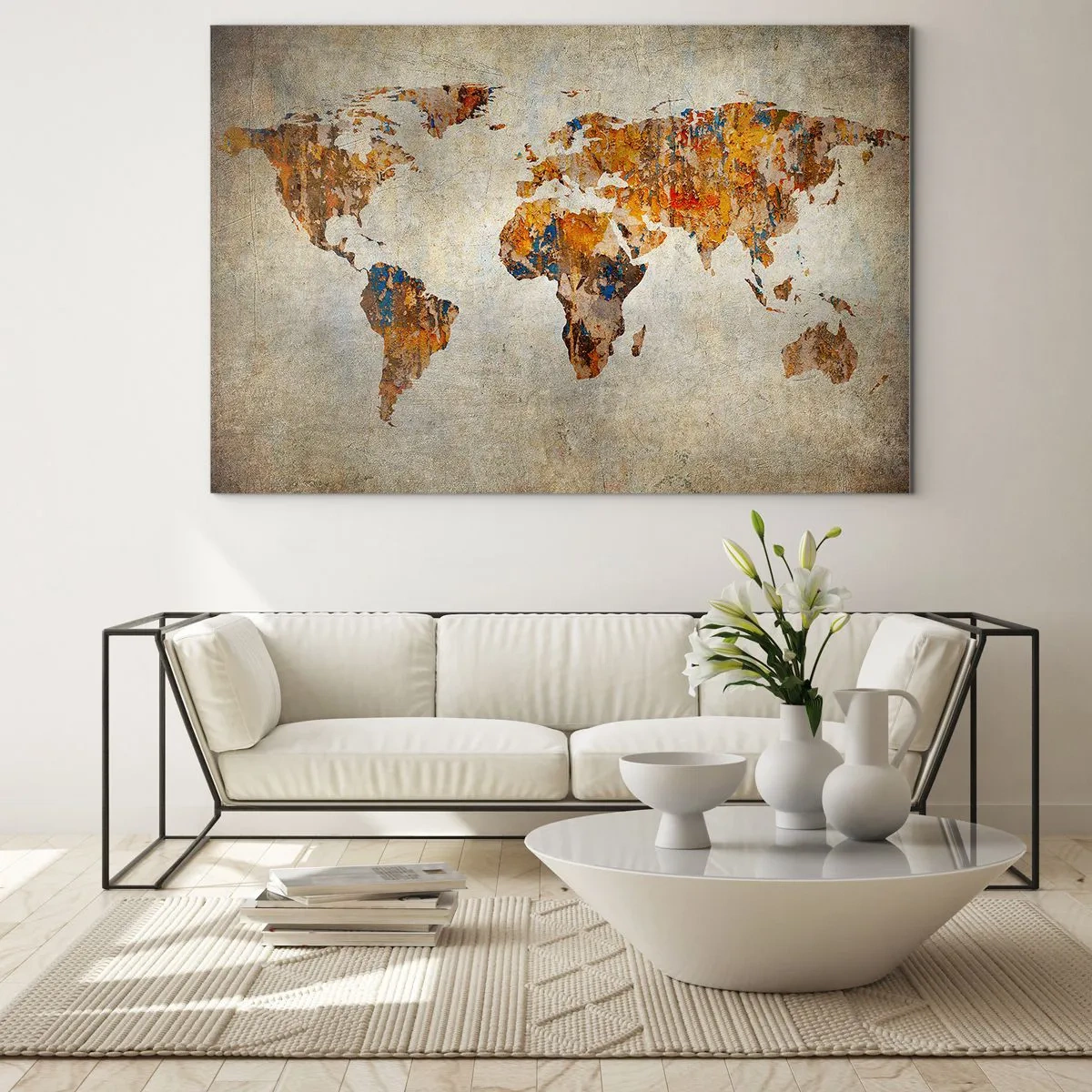 Üveg kép - Művészi világtérkép meleg árnyalatokban - 70x50cm - Egy igazán nagy világ - Modern fali dekoráció nappalihoz és hálószobához ARTTOR