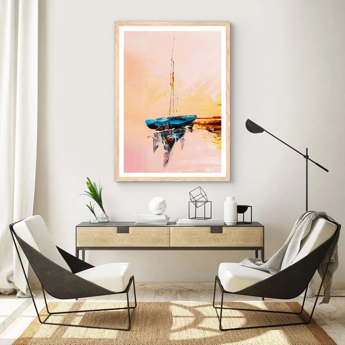 Poszter világos tölgy keretben - Egy este a kikötőben - 70x100 cm