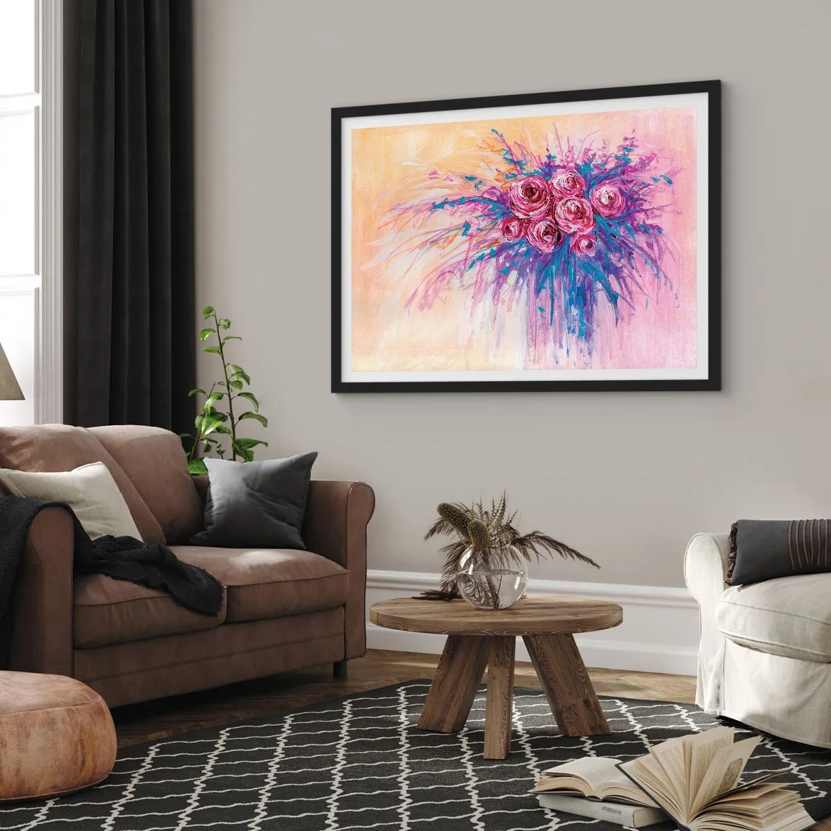 Poszter fehér keretben - Rózsaszín szökőkút - 100x70 cm