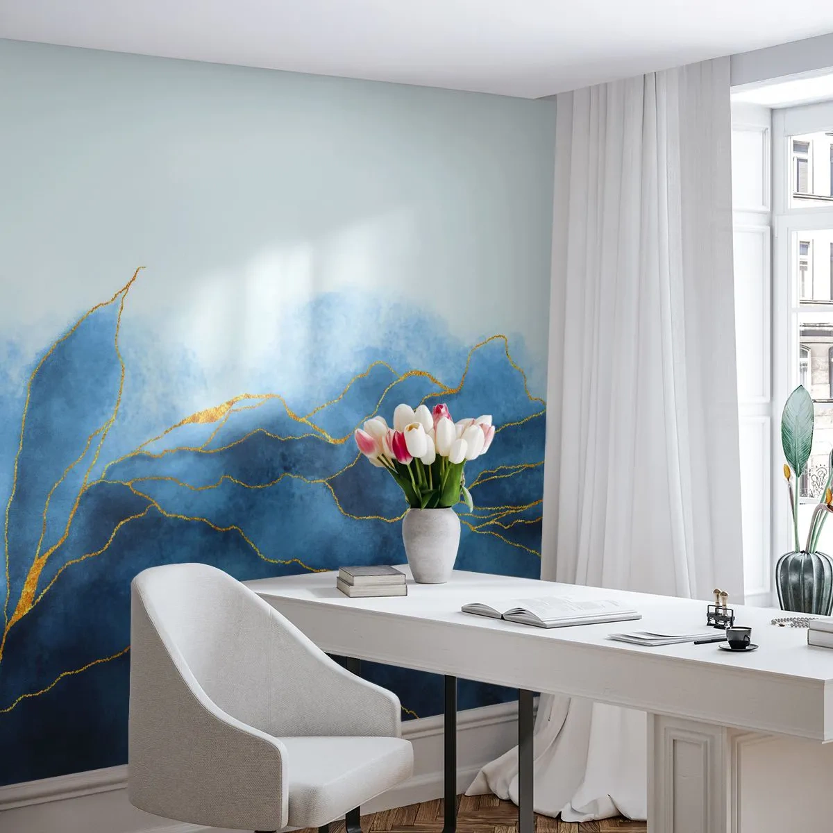 Fotótapéta Standard Eco - Kék aranyban - Luxus, Fényesség, Absztrakció - 400x280 cm