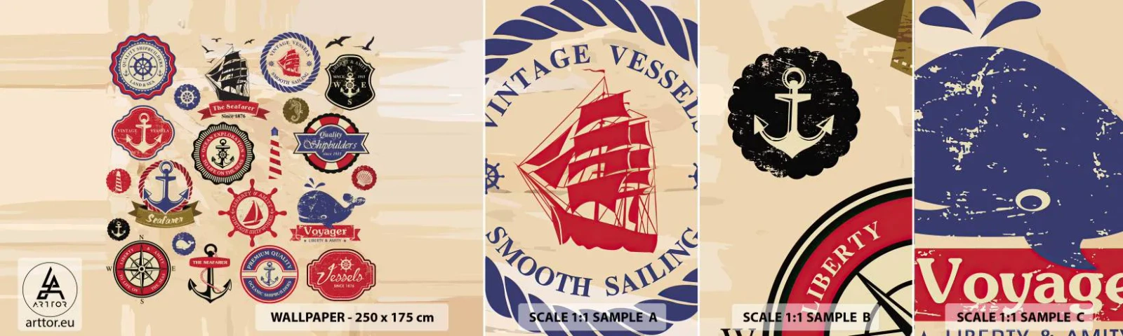 Fotótapéta Minta Öntapadós Deluxe Sticker - Vitorlás testvériség - Tengeri, Horgony, Iránytű - 100x30 cm