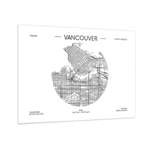 Üveg kép - Vancouver fekete-fehér utcatérképe - 70x50cm - Vacouver anatómiája - Modern fali dekoráció nappalihoz és hálószobához ARTTOR