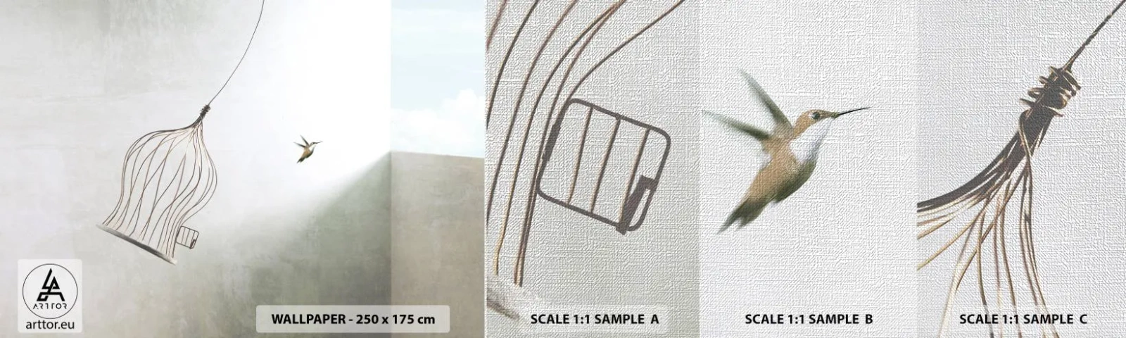 Fotótapéta Minta Premium Canvas - Az elememen - Absztrakció, Madár, Kalitka - 100x30 cm