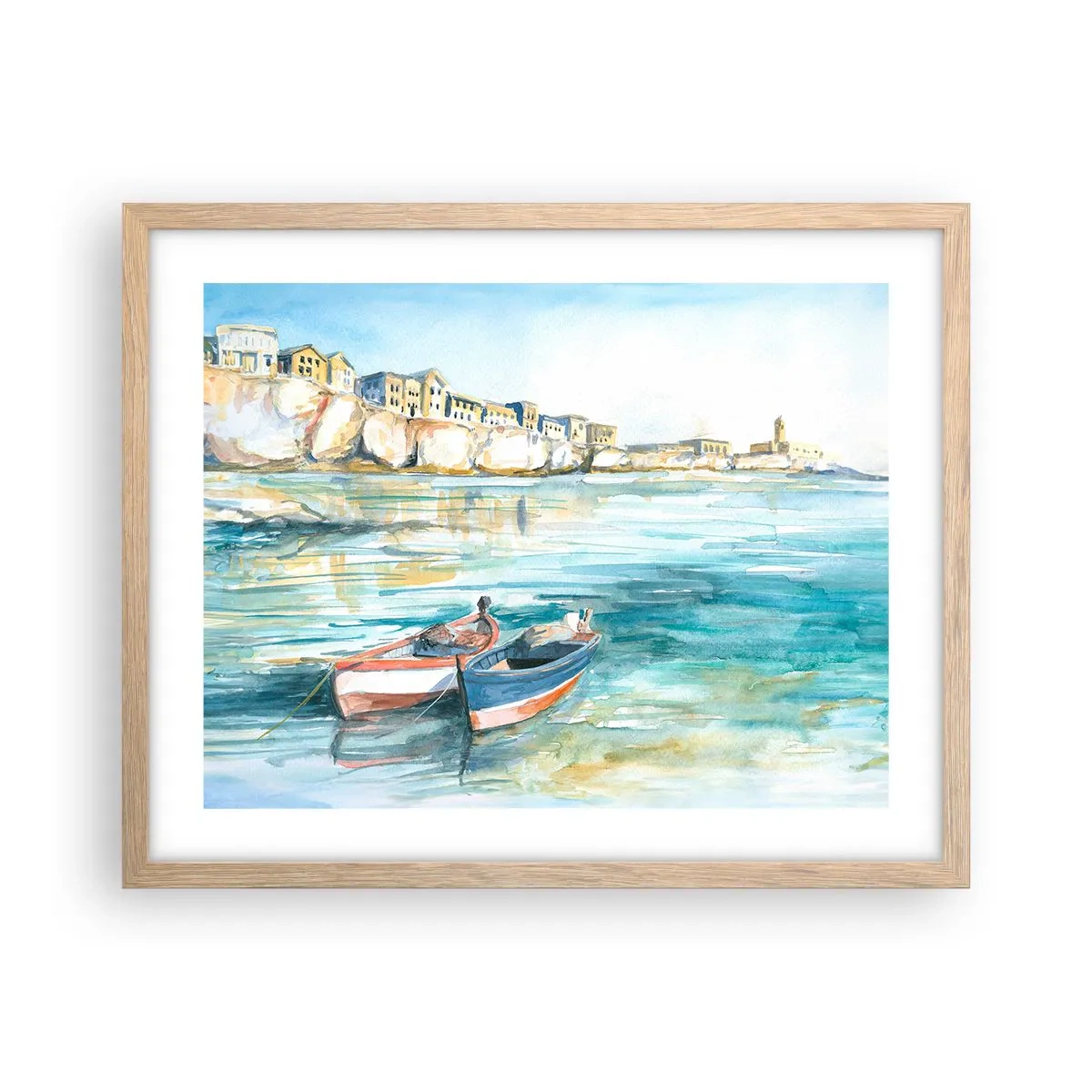 Poszter világos tölgy keretben - Tájkép azúrkéken - 50x40 cm